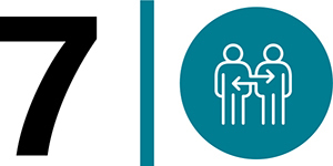 Number 7, a vertical line, and an icon of two persons with arrows pointing to each other are arranged in a row.