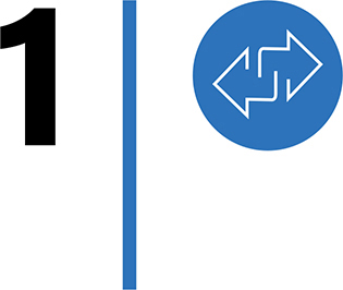 Number 1, a vertical line, and an icon representing two-way arrow are arranged in a row.