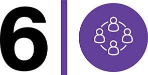Number 6, a vertical line, and an icon representing a network are arranged in a row.
