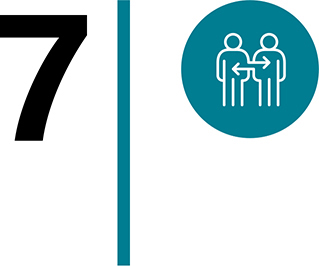 Number 7, a vertical line, and an icon of two persons with arrows pointing to each other are arranged in a row.