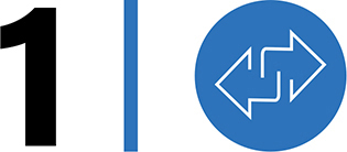 Number 1, a vertical line, and an icon representing two-way arrow are arranged in a row.
